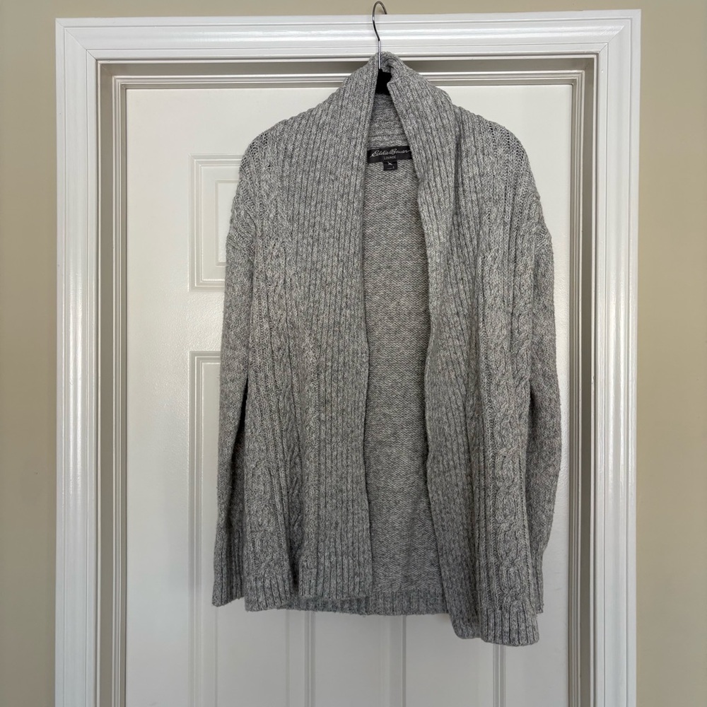 Eddie Bauer Gray Cable Knit Cardigan